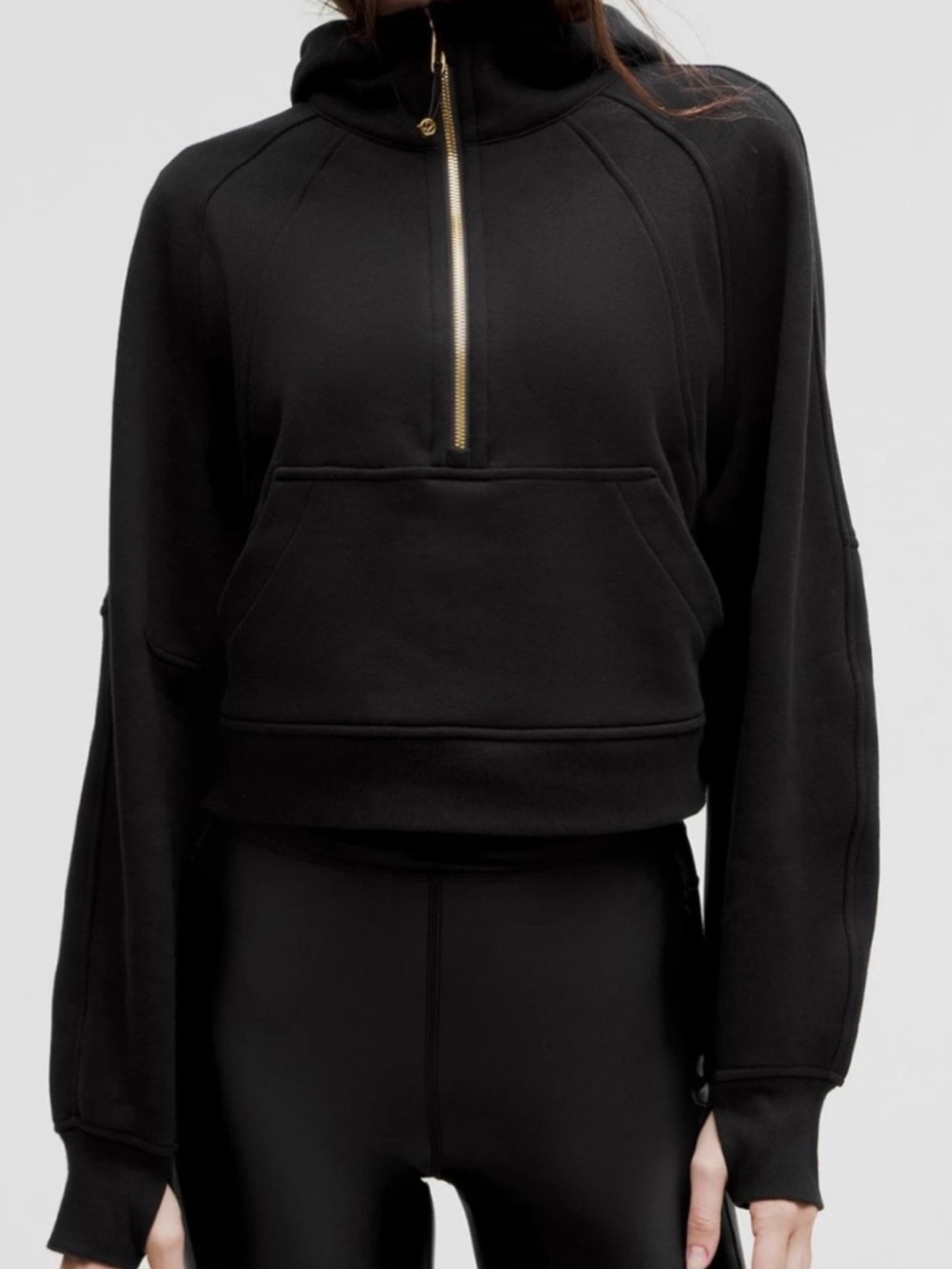 Lululemon Scuba Oversized Half-Zip Hoodie - Crop - black $ gold NEW WITH TAGS